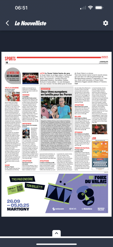 Nouvelliste du 09.09.2025 Abygaelle et Mathieu Perren
